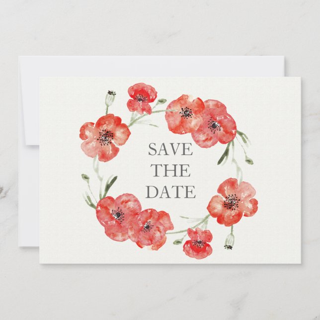 Pretty Red Poppies floral save the dates Save The Date (Front)