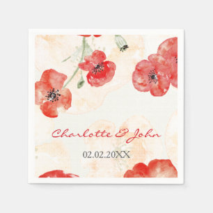 Pretty Red Poppies floral wedding napkin