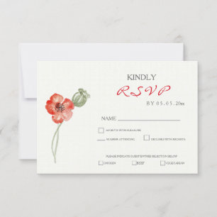 Pretty Red Poppies floral wedding RSVP card
