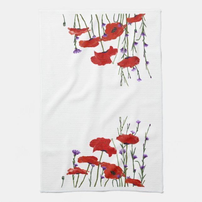 Pretty Red Poppies Kitchen Towel (Vertical)