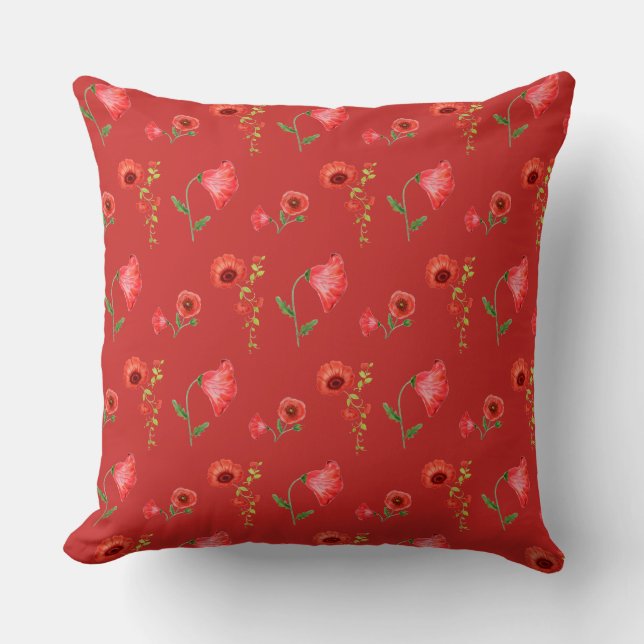Pretty Red Poppies Pattern Cushion (Front)