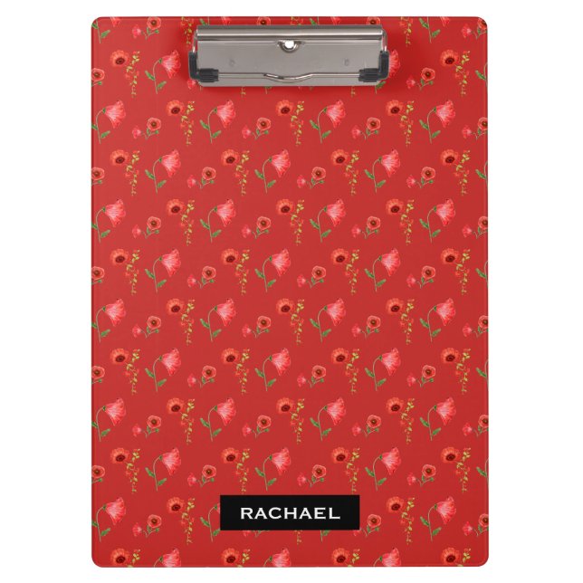 Pretty Red Poppies Pattern Personalised Clipboard (Front)