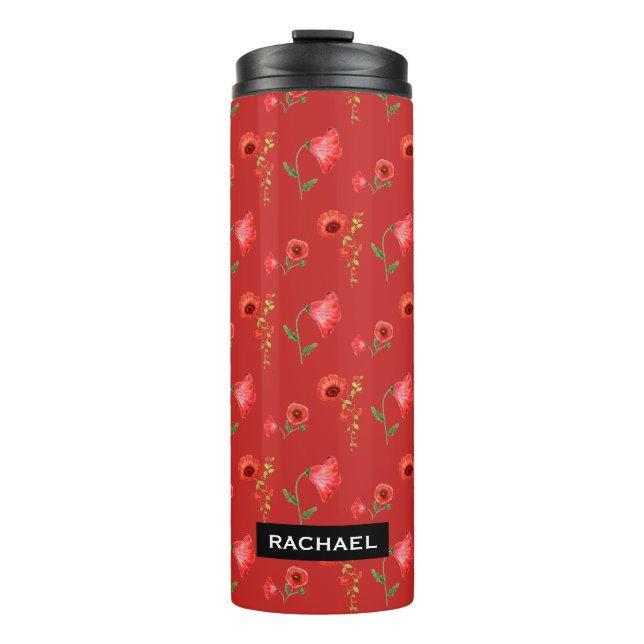Pretty Red Poppies Pattern Personalised Thermal Tumbler (Front)