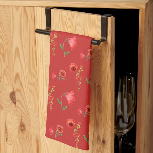 Pretty Red Poppies Pattern Tea Towel (Thirds Fold)