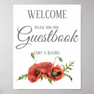 Pretty Red Poppies Wedding Guestbook Print