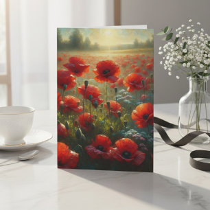Pretty Red Poppy Field Birthday Card