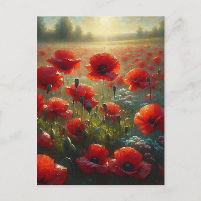 Pretty Red Poppy Field | Saying Hi Postcard (Front)