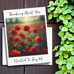 Pretty Red Poppy Field Saying Hi Postcard