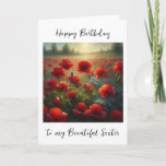 Pretty Red Poppy Field | Sister Birthday Card<br><div class="desc">Beautiful ai art depicting a field of red poppies on a pretty summer day. Sister's birthday card.</div>