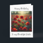 Pretty Red Poppy Field | Sister Birthday Card<br><div class="desc">Beautiful ai art depicting a field of red poppies on a pretty summer day. Sister's birthday card.</div>