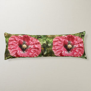 Pretty Red Poppy Flower macro Body Pillow