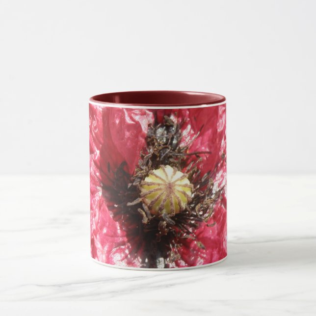 Pretty Red Poppy Flower Macro Coffee Mug (Center)