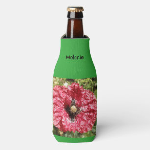 Pretty Red Poppy Flower Macro Custom Bottle Cooler