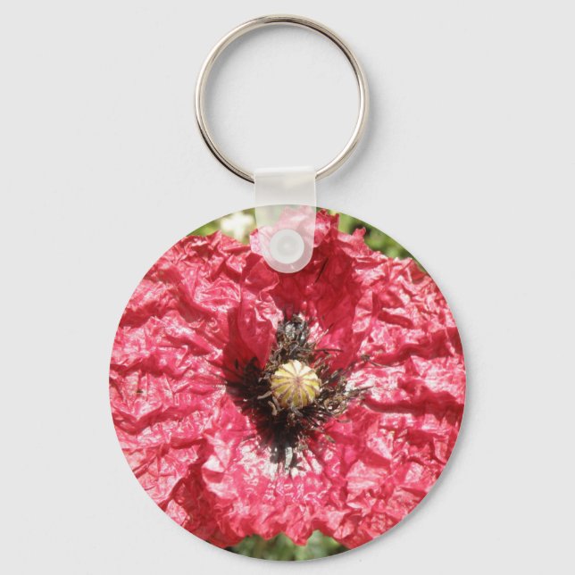 Pretty Red Poppy Flower Macro Keychain (Front)