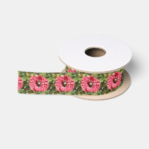 Pretty Red Poppy Flower Macro Ribbon Satin Ribbon
