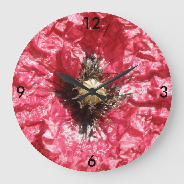 Pretty Red Poppy Flower Macro Wall Clock (Front)