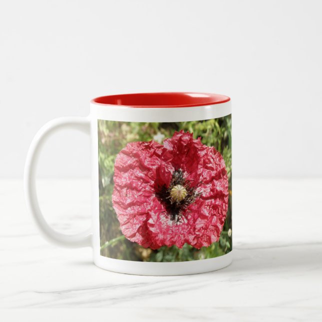 Pretty Red Poppy Flower Macror Mug (Left)