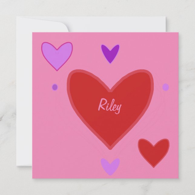 Pretty  Red & Purple Hearts Valentine’s Day Card (Front)