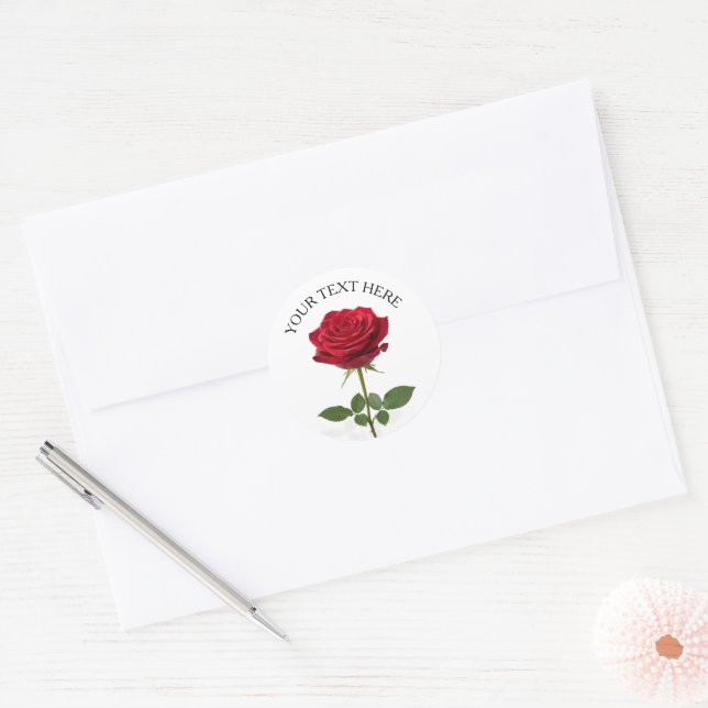 Pretty red rose flower romantic custom classic round sticker (Envelope)