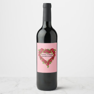 Pretty Red Rose Heart Wreath on Pink Wine Label