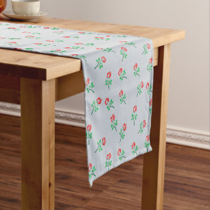 Pretty Red Rose Minimalist Pattern Pastel Blue Short Table Runner