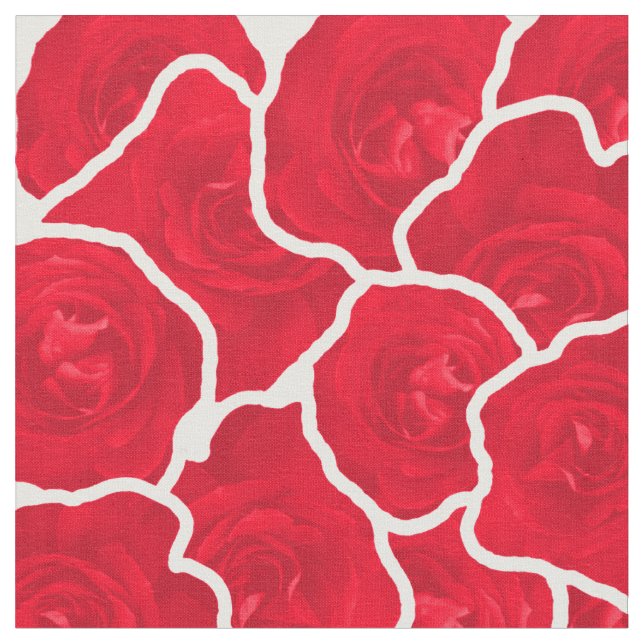 Pretty Red Roses Beautiful Floral Pattern Fabric (Close Up)