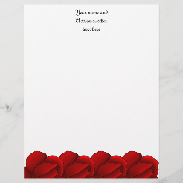 Pretty red roses personalised letterhead design (Front)