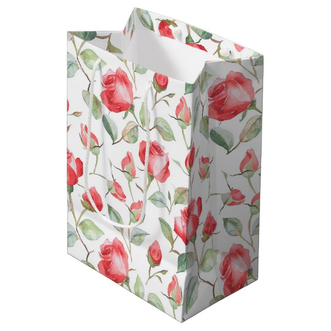 Pretty Red Roses Wedding Medium Gift Bag (Front Angled)