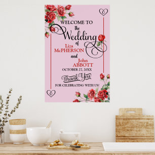 Pretty Red Roses Wedding Welcome Poster