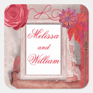 Pretty Red rustic Square Sticker