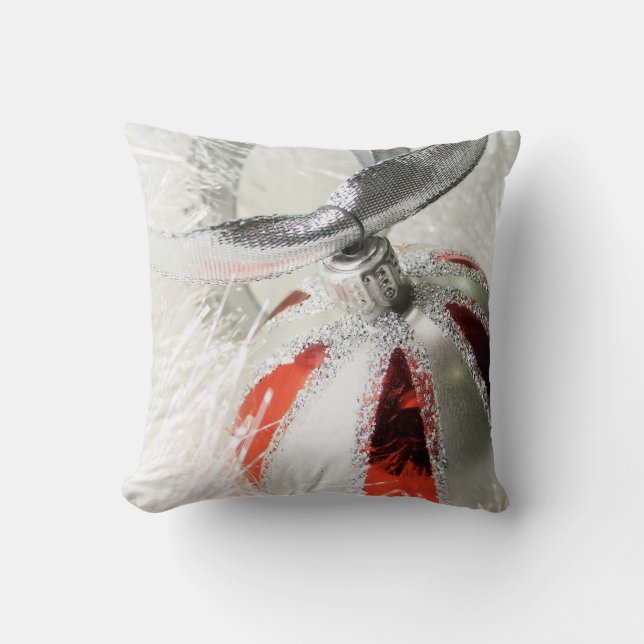 Pretty Red & Silver Ornament Cushion (Front)