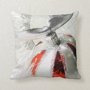 Pretty Red & Silver Ornament Cushion