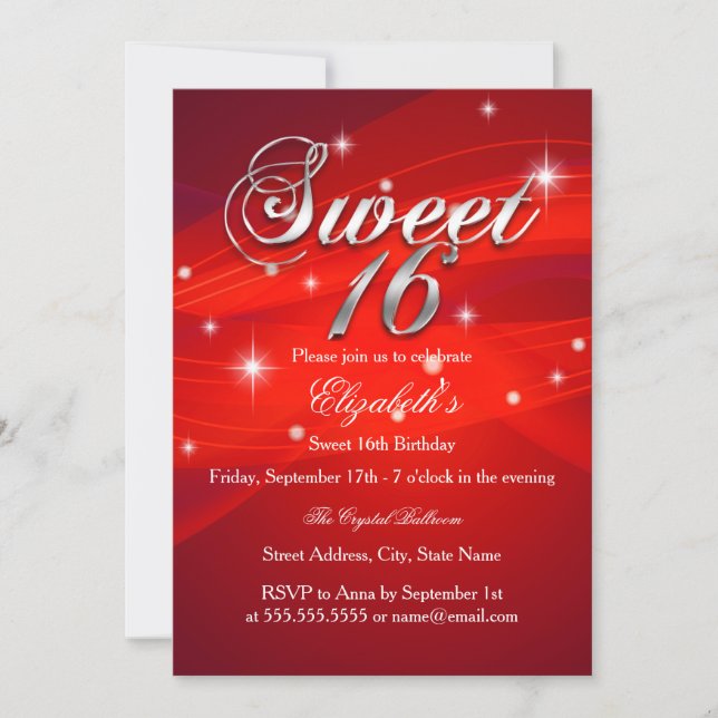 Pretty Red Sparkle Sweet Sixteen Invitation (Front)