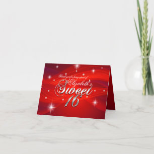 Pretty Red Sparkle Sweet Sixteen Thank You Card