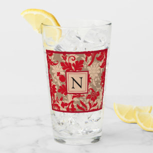 Pretty Red Tan Damask Country Farmhouse Glass