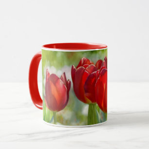 Pretty Red Tulip Flowers Art Mug Cup