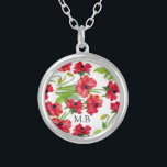 Pretty Red Watercolor Poppies Personalised Silver Plated Necklace<br><div class="desc">Pretty red watercolor poppy art personalised necklace.</div>