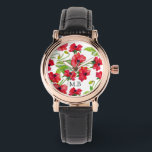 Pretty Red Watercolor Poppies Personalised Watch<br><div class="desc">Pretty red watercolor poppy pattern.</div>