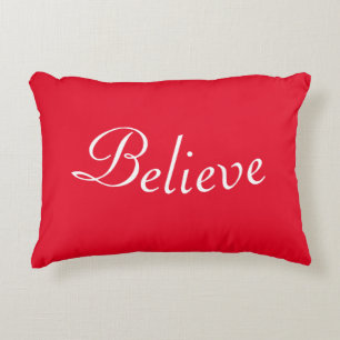 Pretty red & white "Believe" Christmas Decorative Cushion