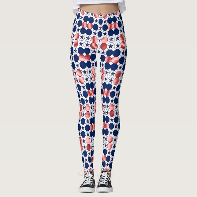 Pretty Red White Blue Star Pattern Leggings (Front)