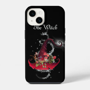Pretty Red Witches Hat Floral Black iPhone 14 Case