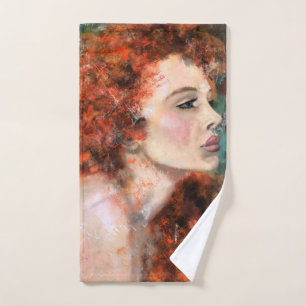 Pretty Redhead Woman - Abstract Original Painting Bath Towel Set