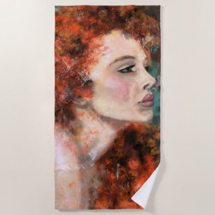 Pretty Redhead Woman - Abstract Original Painting  Beach Towel