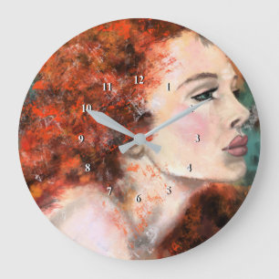 Pretty Redhead Woman - Abstract Original Painting  Large Clock