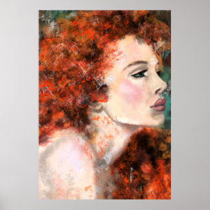 Pretty Redhead Woman - Abstract Original Painting  Poster