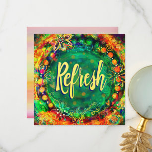 Pretty Refresh Green Inspirational Boho Floral Thank You Card