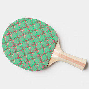 Pretty Reindeer Pink Flowers Antlers Green Rustic Ping Pong Paddle