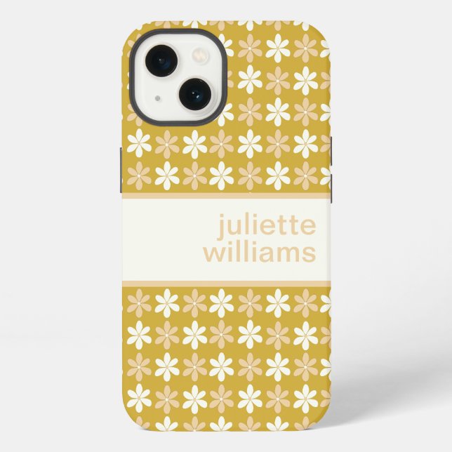 PRETTY REPEATING SMALL FLOWER PATTERN CREAM GOLD  iPhone CASE (Back)