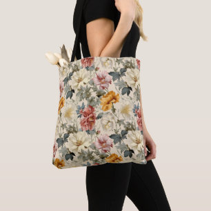 Pretty retro art pattern Dusty Floral Tote Bag