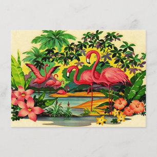 Pretty Retro Flamingos Pool Party Invitations